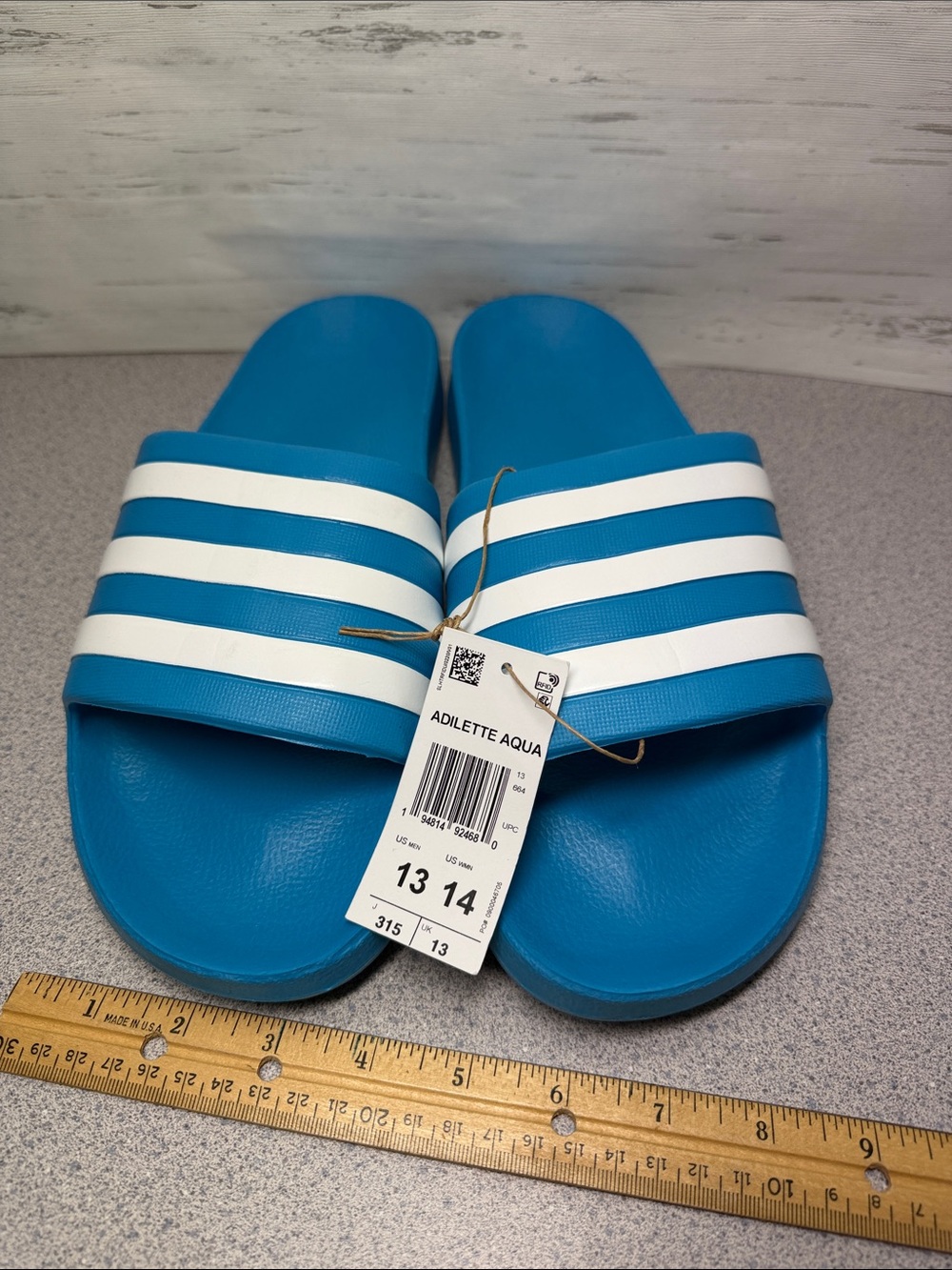adidas Adilette Aqua Slide Sandals in Blue and White
